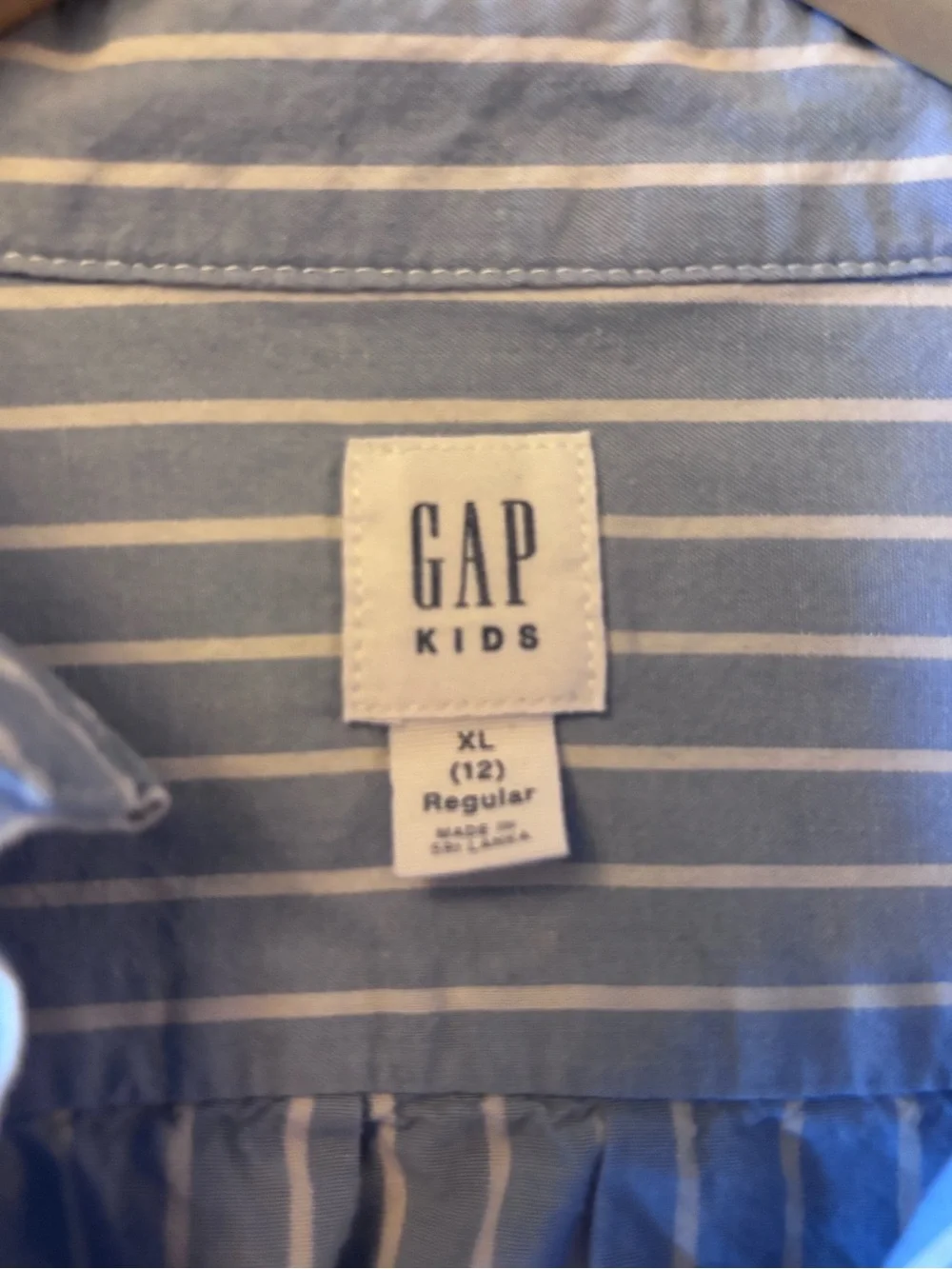 GAP Kids Blue and White Vertical Stripe Short-Sleeve Button-Down Shirt